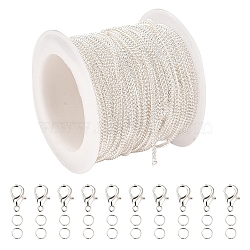 DIY Curb Chain Necklace Making Kits, Including 10m Brass Chains, 20 Pcs Zinc Alloy Lobster Claw Clasps and 50 Pcs Brass Jump Rings, Silver, 2x1.5x0.3mm(DIY-YW0001-92)