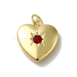 Rack Plating Brass Micro Pave Cubic Zirconia Pendants, Cadmium Free & Lead Free, Heart, Dark Red, 17x15.5x4mm, Hole: 3mm(KK-R158-01G-G)