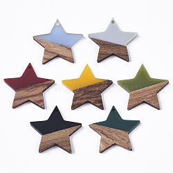 Resin & Walnut Wood Pendants, Waxed, Star, Mixed Color, 26x28x4mm, Hole: 1.6mm(X-RESI-T023-23)