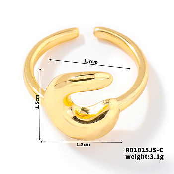 Fashionable Letter Brass Open Cuff for Women, Golden, European and American Style, Letter C, Inner Diameter: 17mm