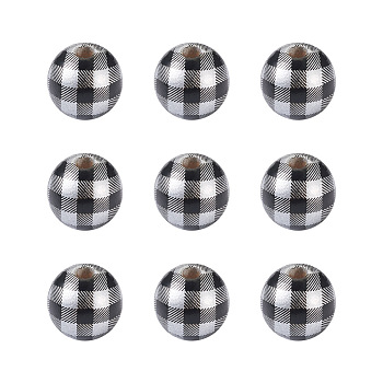 Natural Wooden Beads, Plaid Beads, Tartan Pattern, Round, Silver, 5/8 inch(16mm), Hole: 4mm