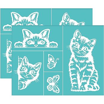 Self-Adhesive Silk Screen Printing Stencil, for Painting on Wood, DIY Decoration T-Shirt Fabric, Turquoise, Cat Pattern, 220x280mm