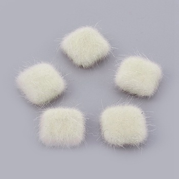Faux Mink Fur Covered Cabochons, with Silver Color Plated Alloy Findings, Square, Light Goldenrod Yellow, 13x13x5mm