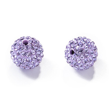 Pave Disco Ball Beads, Polymer Clay Rhinestone Beads, Grade A, Round, Violet, PP14(2~2.1mm), 10mm, Hole: 1.0~1.2mm