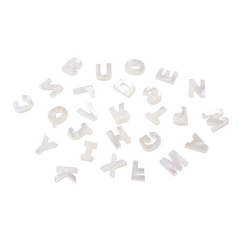 Natural Freshwater Shell Beads, Top Drilled Beads, Alphabet, Letter A~Z, Creamy White, 10x2.5~11.5x3mm, Hole: 0.8mm, 1pc/letter, 26pcs/set