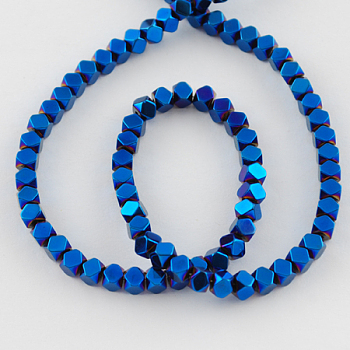 Non-magnetic Synthetic Hematite Beads Strands, Faceted, Grade A, Round, Blue Plated, 4x4mm, Hole: 1mm