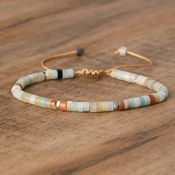 Natural Amazonite Beaded Braided Bracelets, Adjustable Women's Bracelets, 