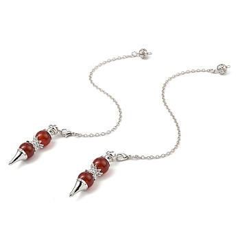 Natural Carnelian Pointed Dowsing Pendulums, with Rack Plating Platinum Brass Findings, Long-Lasting Plated, Lead Free & Cadmium Free, Cone, 235mm