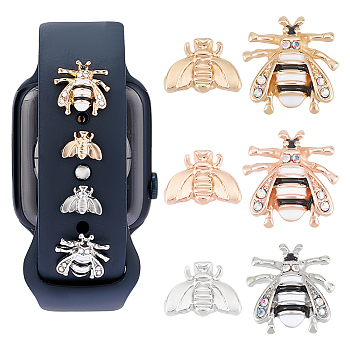 6Pcs 6 Styles Bees Zinc Alloy with Enamel Watch Band Studs, for Watch Loops Accesssories, Mixed Color, 7~14x10~13x7~8mm, 1pc/style