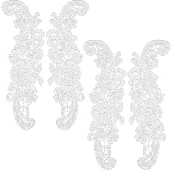 Sew on Flower Appliques, Polyester Embroidery Appliques, Sewing Craft Decoration, White, 250x73x1.3mm