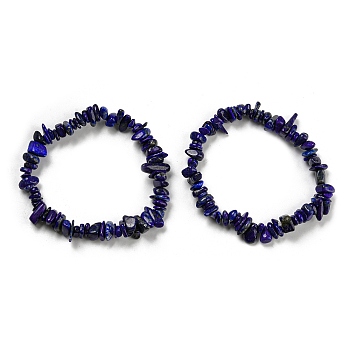 Natural Lapis Lazuli Chip Beaded Stretch Bracelet, Inner Diameter: 2~2-1/8 inch(5~5.5cm)