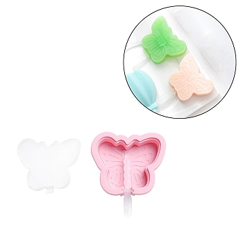 Ice Pop Food Grade Silicone Molds, with Plastic Lids and Sticks, for Children Summer Home Kitchen Tools, Butterfly, Pink, 83x101x24mm, Stick: 86x15x12mm