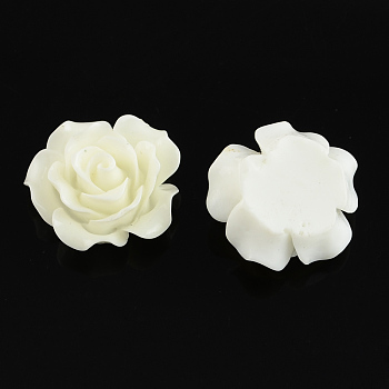 Rose Flower Resin Cabochons, White, 20x20x10mm