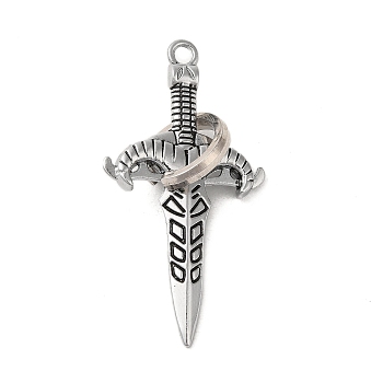 Alloy Enamel Big Pendants, Sword Charm, Antique Silver, 55x28.5x17mm, Hole: 2.5mm