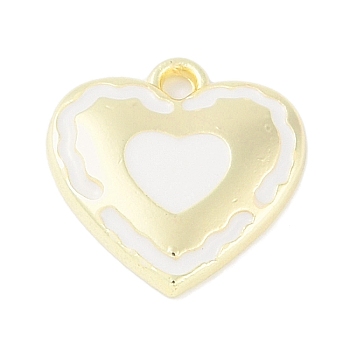 Rack Plating Alloy Enamel Charms, Cadmium Free & Nickel Free & Lead Free, Heart Charm, Golden, White, 14.5x14.5x2.5mm, Hole: 1.6mm