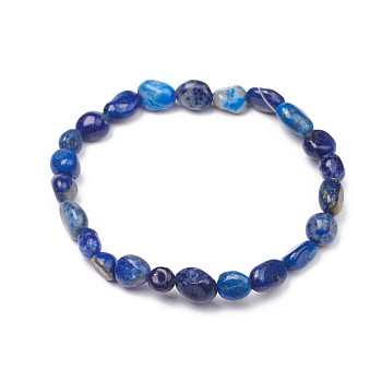 Natural Lapis Lazuli Stretch Beaded Bracelets, Tumbled Stone, Nuggets, 2 inch~2-1/8 inch(5~5.4cm), Beads: 5~9.5x5~7x4~7mm