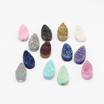 Teardrop Electroplate Natural Druzy Crystal Cabochons, Mixed Color, 20x10x4~8mm