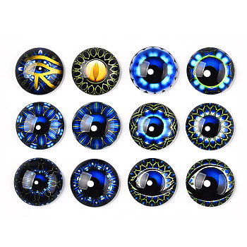 Glass Cabochons, Half Round with Eye, Kaleidoscope, Mixed Color, 20x6.5mm.