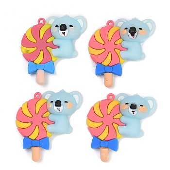 PVC Plastic Pendants, Koala with Lollipop Charm, Colorful, 53.5x52.5x22mm, Hole: 3mm