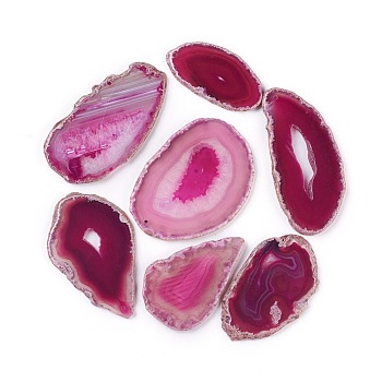 Natural Agate Pendants, Agate Slices, Dyed & Heatsd, Nuggets, Medium Violet Red, 48~105x39~68x4~7mm, Hole: 2~2.5mm, about 25pcs/1000g