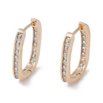 Clear Cubic Zirconia Hoop Earrings, Brass Jewelry for Women, Real 18K Gold Plated, 19x3mm