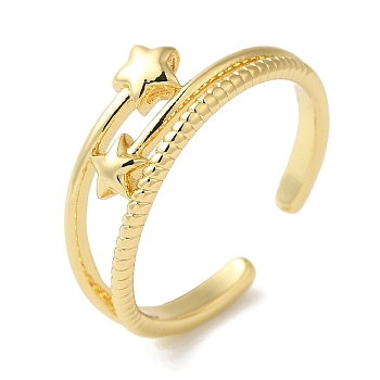 Star Rack Plating Brass Open Cuff Finger Rings for Women, Long-Lasting Plated, Lead Free & Cadmium Free, Real 18K Gold Plated, 2.5~7mm, Adjustable