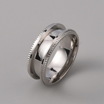 201 Stainless Steel Grooved Finger Ring Settings, Ring Core Blank, for Inlay Ring Jewelry Making, Stainless Steel Color, Inner Diameter: 19mm