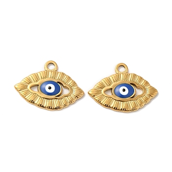 201 Stainless Steel Enamel Pendants, Evil Eye Charm, Real 18K Gold Plated, 17x23x2mm, Hole: 2mm