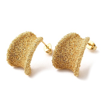 Real 18K Gold Plated Brass Stud Earrings, Half Hoop Earrings, Long-Lasting Plated, Cadmium Free & Lead Free, Leaf, 21.5x17mm