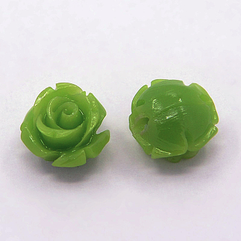 Synthetic Coral 3D Flower Rose Beads, Dyed, Yellow Green, 14~15x9mm, Hole: 1.5mm