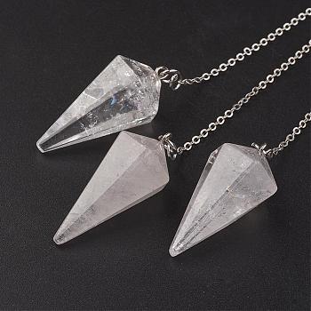 Natural Quartz Crystal Hexagonal Pointed Dowsing Pendulums, with Brass Cross Chains, Cone, Platinum, Lead Free & Nickel Free, 8-1/4 inch(215mm)