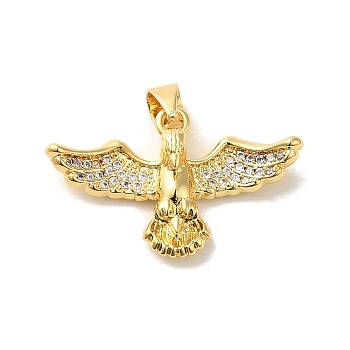 Rack Plating Brass Micro Pave Clear Cubic Zirconia Pendants, Long-Lasting Plated, Cadmium Free & Lead Free, Bird, Real 18K Gold Plated, 16.5x26.5x5.5mm, Hole: 3.5x3mm