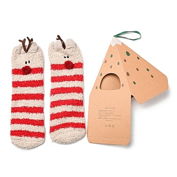 Coral Velvet Knitting Socks, Cartoon Crew Socks, Winter Warm Thermal Socks, Deer, 250mm