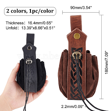 Globleland 2Pcs 2 Colors PU Leather & Suede Fabric Waist Belt Pouch(AJEW-GL0002-03)-2