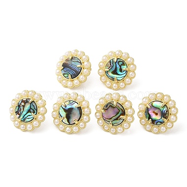 Natural Shell Flower Stud Earrings with Plastic Pearl Beaded(EJEW-E599-04G-03)-2