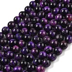 Grade B Natural Purple Tiger Eye Beads Strands, Grade B, Round, Dyed & Heated, Round, 8mm, Hole: 1mm, about 47pcs/strand, 14.88~14.96 inch(37.8~38cm)(X-G-F591-18-8mm)