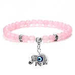 Fashion Natural Moonstone Beaded Stretch Bracelets, Elephant with Evil Eye Charms Bracelets for Women(OX9130-5)