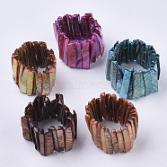 Freshwater Shell Beaded Stretch Bracelets, Dyed, Rectangle, Mixed Color, 1-3/4 inch~1-7/8 inch(4.6~4.9cm)(BJEW-S278-002)