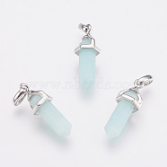 Brass Natural Amazonite Double Terminated Pointed Pendants, Bullet, Platinum, 17~20x7x6.5mm, Hole: 2x4mm(KK-G343-11L-02P)
