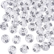 Transparent Acrylic Beads, Metal Enlaced, Flat Round with White Random Letter, Clear, 7x4mm, Hole: 1.8mm, about 1460pcs/200g(MACR-SZ0001-27)