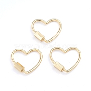 Brass Screw Carabiner Lock Charms, for Necklaces Making, Heart, Real 18K Gold Plated, 21.5x24x2mm, Screw: 7.5x4x4.5mm(X-ZIRC-I041-08G)