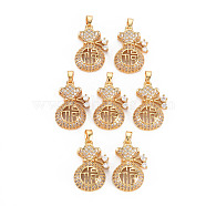 Rack Plating Brass Micro Pave Clear Cubic Zirconia Pendants, Long-Lasting Plated, Cadmium Free & Lead Free, Lucky Bag, Golden, 22x15x6mm, Hole: 3x4mm(KK-T060-20-RS)