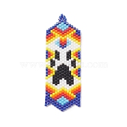 Handmade MIYUKI Japanese Seed Loom Pattern Seed Beads, Flag with Ghost Pendants for Halloween, Colorful, 56x20x1.7mm, Hole: 1.2mm(PALLOY-MZ00112)