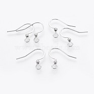 316 Surgical Stainless Steel French Earring Hooks, with Horizontal Loop, Flat Earring Hooks, Stainless Steel Color, 15.5~16x18.9~19mm, Hole: 2mm, 21 Gauge, Pin: 0.7mm(STAS-P221-03P)