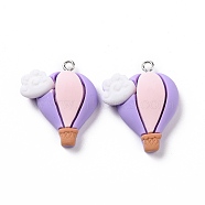 Opaque Resin Pendants, with Platinum Tone Iron Loops, Plum, Hot Air Balloon Pattern, 27x24.5x8.5mm, Hole: 1.8mm(RESI-M028-03A)