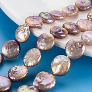 Natural Keshi Pearl Beads Strands, Cultured Freshwater Pearl, Flat Round, PeachPuff, 12~15x12~14x4~8mm, Hole: 0.6mm, about 27~28pcs/strand, 15.35 inch(39cm)(PEAR-S018-03E)