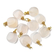 Natural White Agate Pendants, Square Charms with Brass Jump Rings, Matte Gold Color, 22x16x5.5mm, Hole: 3mm(G-R489-05G)