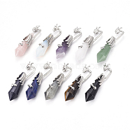 Natural & Synthetic Mixed Gemstone Big Pointed Pendants, with Brass Bails, Faceted, Dragon and Bullet, Platinum, 60~75x17x16mm, Hole: 5x3mm(G-L521-F-P)