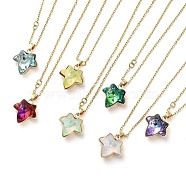 Maple Leaf Glass Pendant Necklaces, with Light Gold Brass Cable Chains, Mixed Color, 16.30 inch(41.4cm)(NJEW-E105-13KCG)