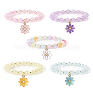 Alloy Enamel Flower Charm Bracelets, Transparent Crackle Acrylic Stretch Bracelets for Women, Mixed Color, Inner Diameter: 2-1/4 inch(5.6cm)(BJEW-JB09046)